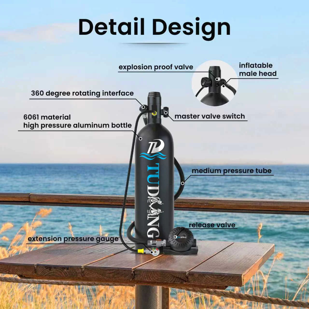 2L Portable Scuba Tank Support Diving Tank for Underwater Works