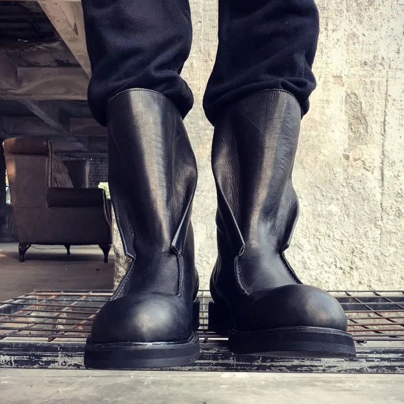 Men Genuine Leather Boots Vintage Gothic