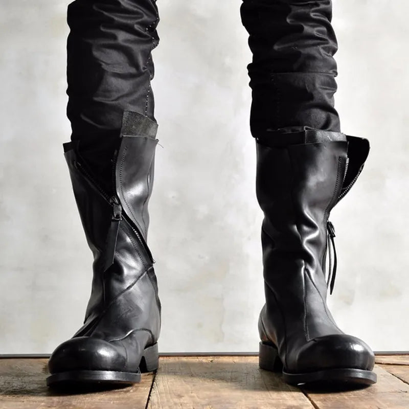Asymmetrical Genuine Leather Boots Men
