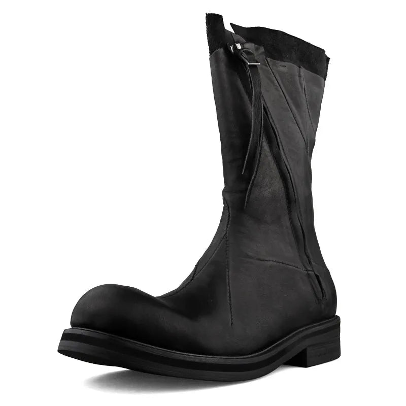Asymmetrical Genuine Leather Boots Men