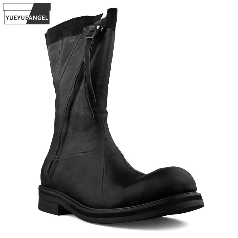 Asymmetrical Genuine Leather Boots Men
