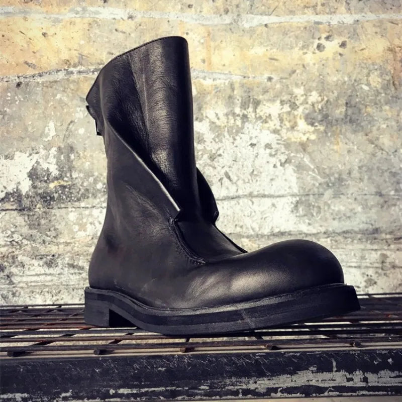 Men Genuine Leather Boots Vintage Gothic