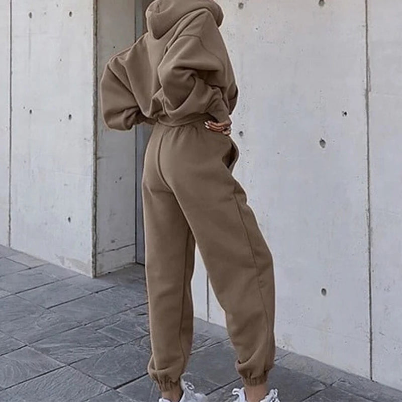 Two Piece Set Casual Fleece Tracksuit Women