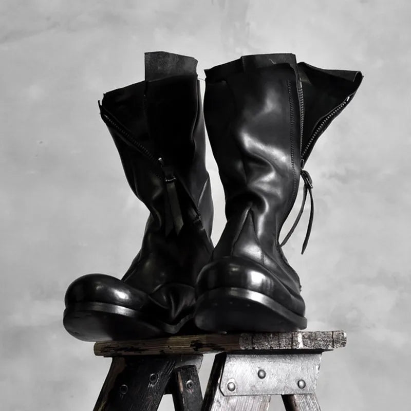Asymmetrical Genuine Leather Boots Men