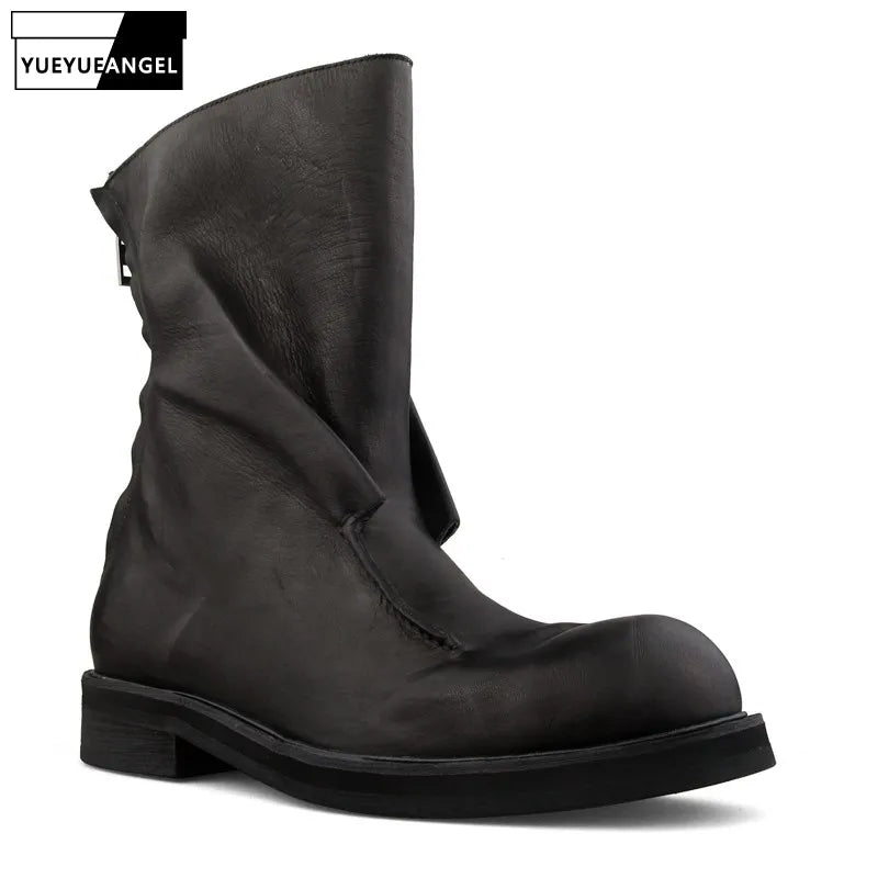 Men Genuine Leather Boots Vintage Gothic