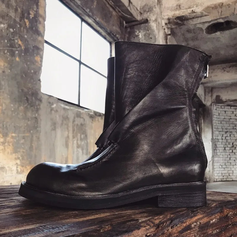 Men Genuine Leather Boots Vintage Gothic