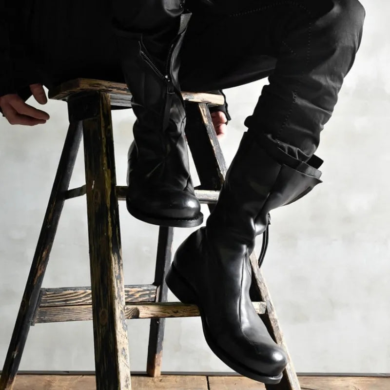 Asymmetrical Genuine Leather Boots Men