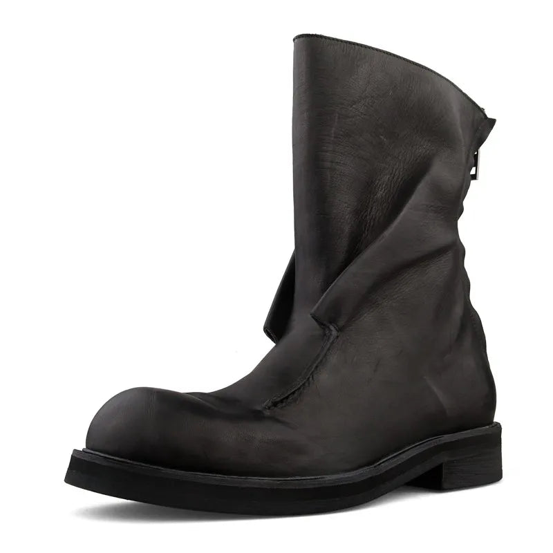 Men Genuine Leather Boots Vintage Gothic