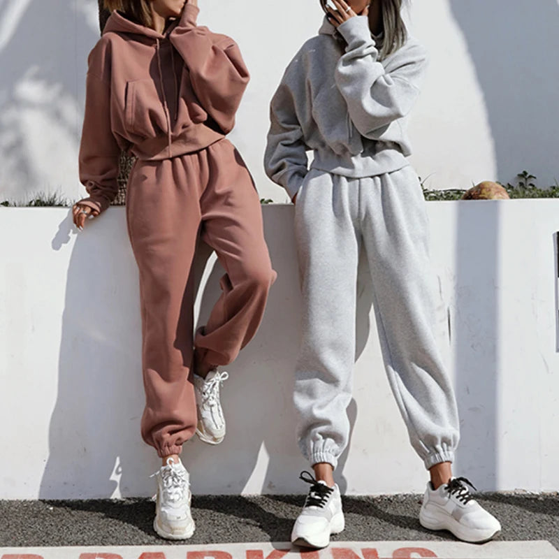 Two Piece Set Casual Fleece Tracksuit Women