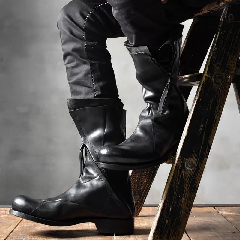 Asymmetrical Genuine Leather Boots Men