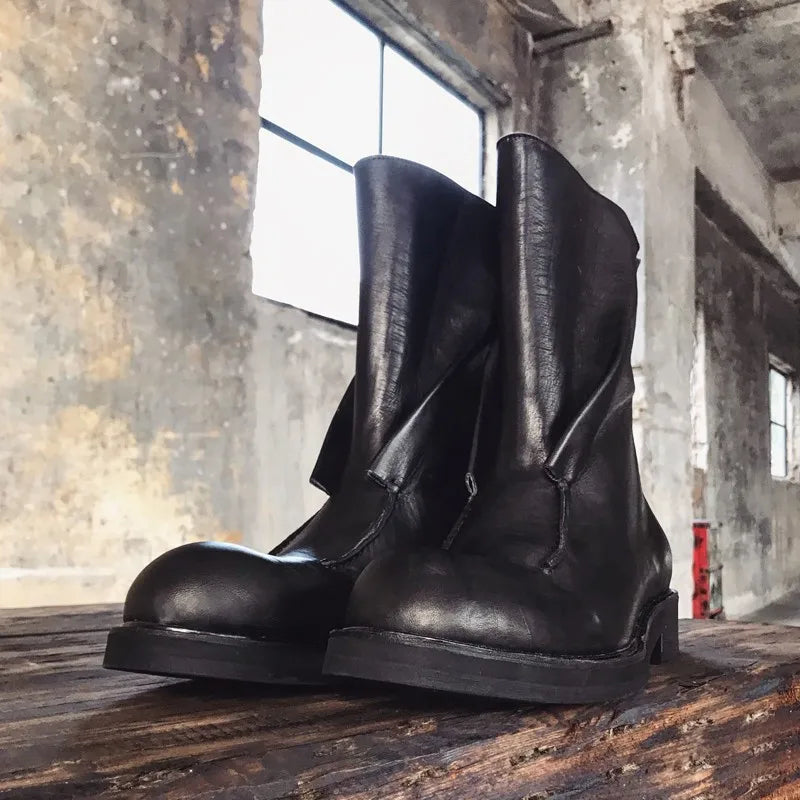 Men Genuine Leather Boots Vintage Gothic