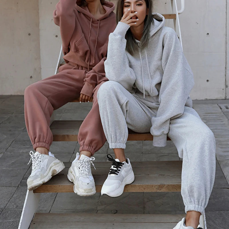 Two Piece Set Casual Fleece Tracksuit Women