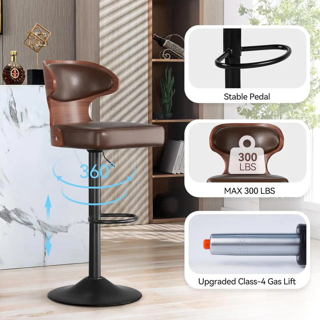 Bar Stools Set of 4 Adjustable Height Swivel Bar Stools Faux Leather Upholstered Bentwood Barstools with Back, Customized