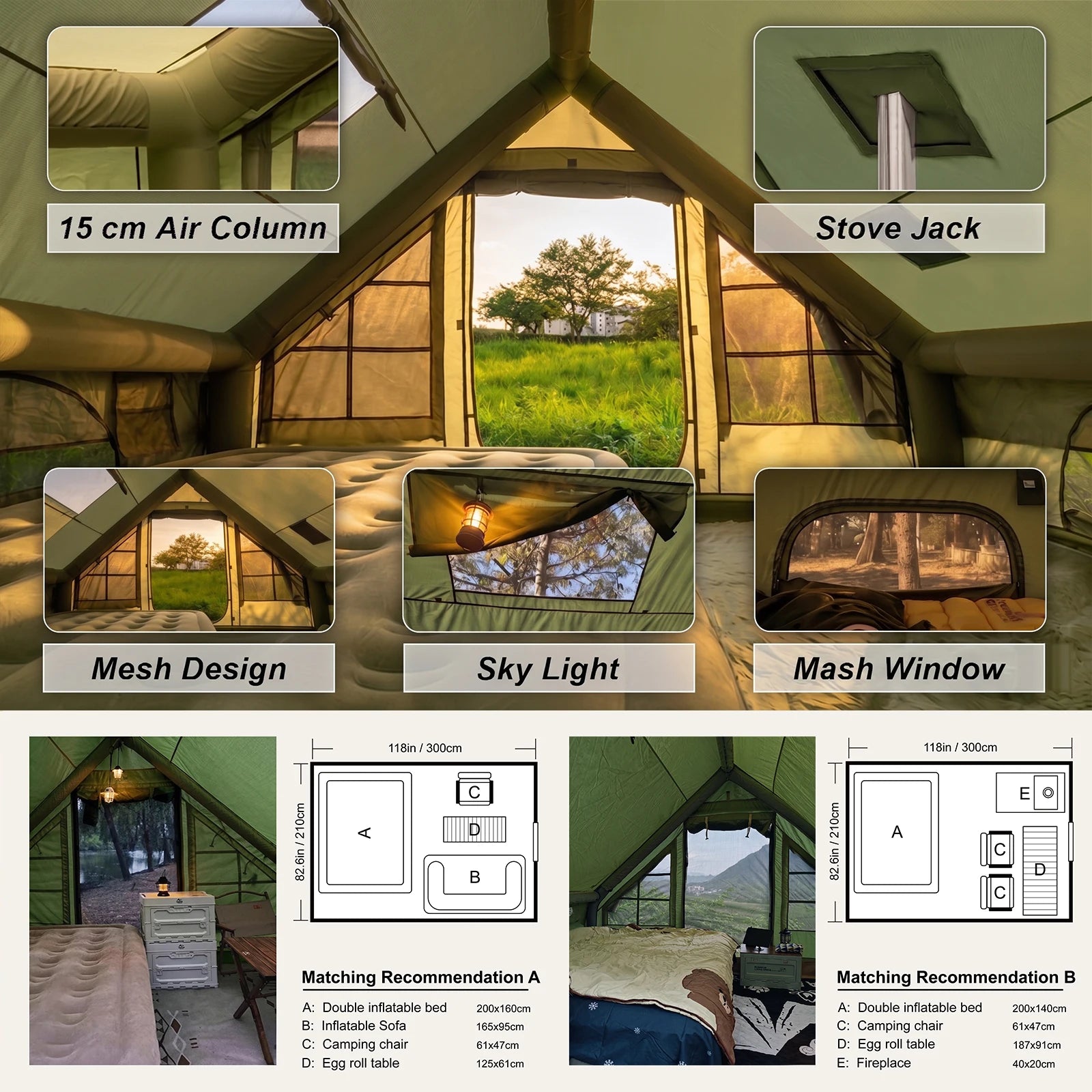 Inflatable Camping Tent with Skylight