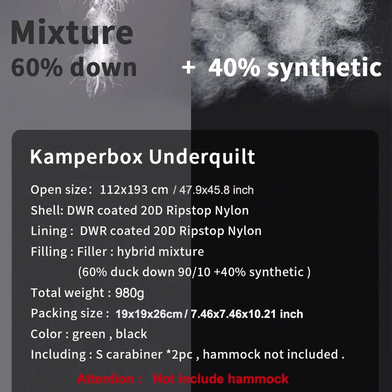 Kamperbox Hammock Quilt Down Sleeping Bag