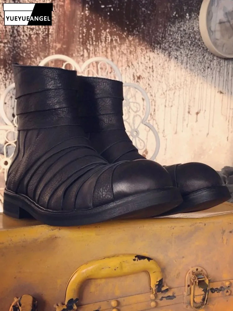 Genuine Leather Round Toe Zipper Ankle Boots