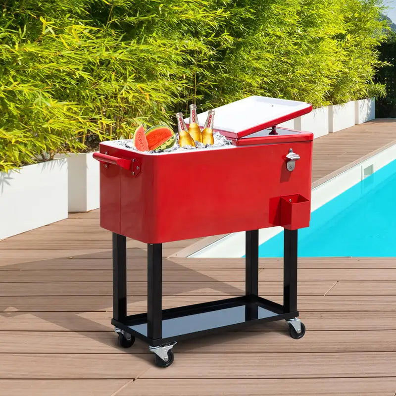80 QT Rolling Cooling Bins Ice Chest on Wheels