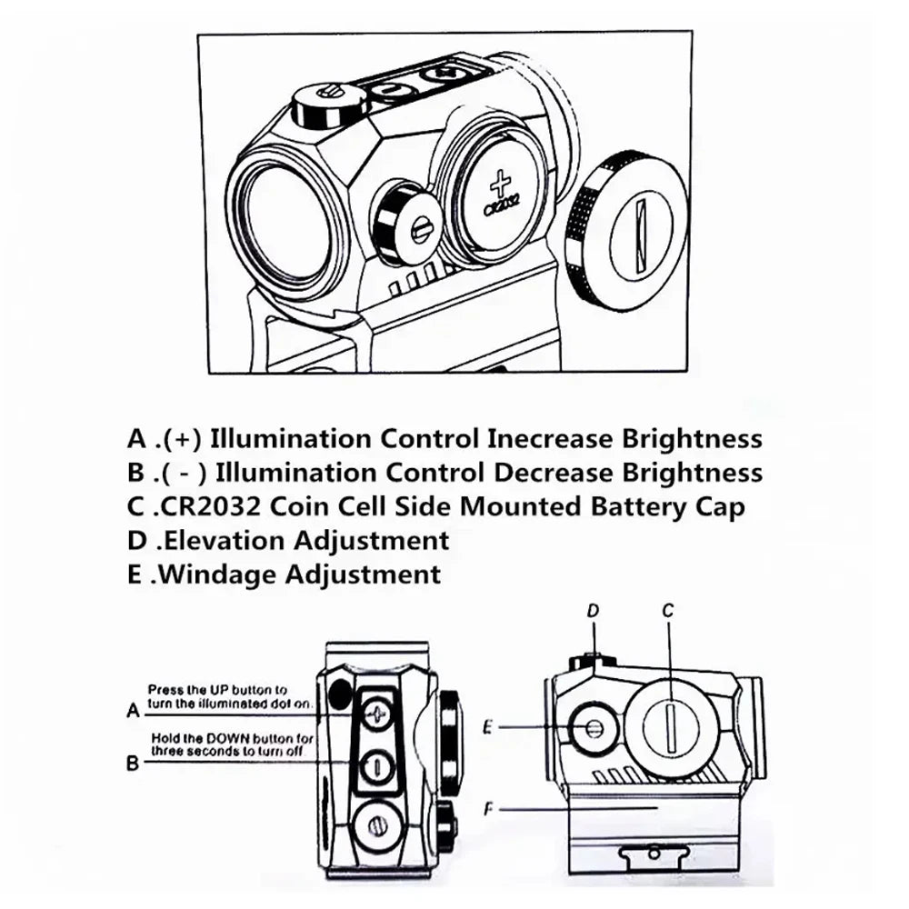 1X20mm Red Dot Sight Motion Awake 2 MOA Optics Scope