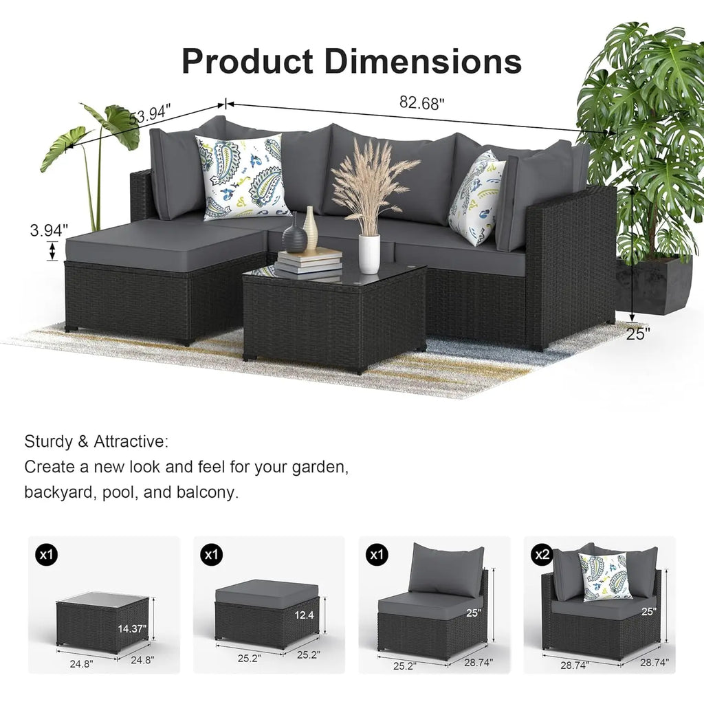 Patio Furniture Set 5PCS Outdoor Sectional with Ottoman