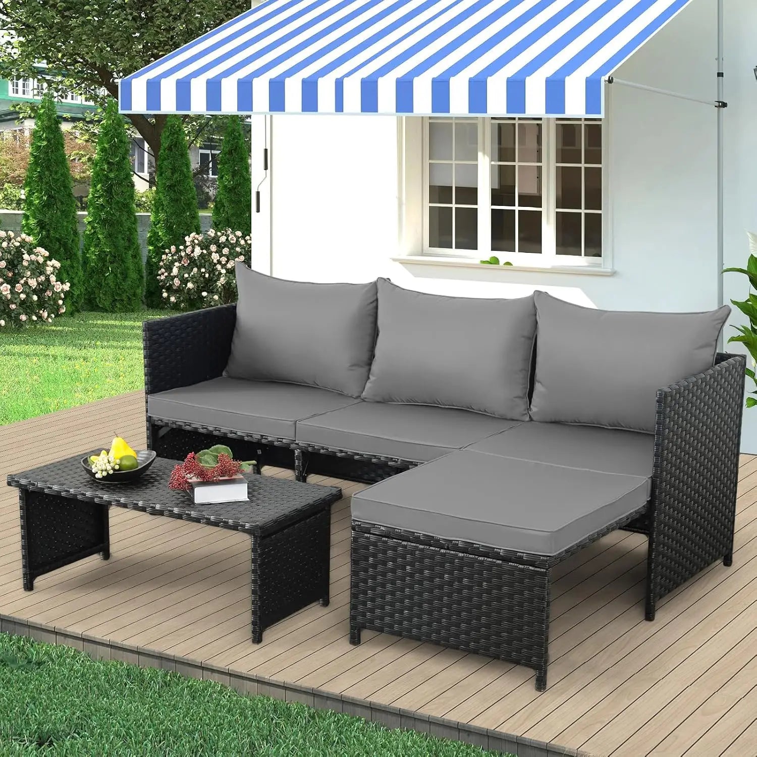 3-Piece Outdoor Rattan Furniture Set