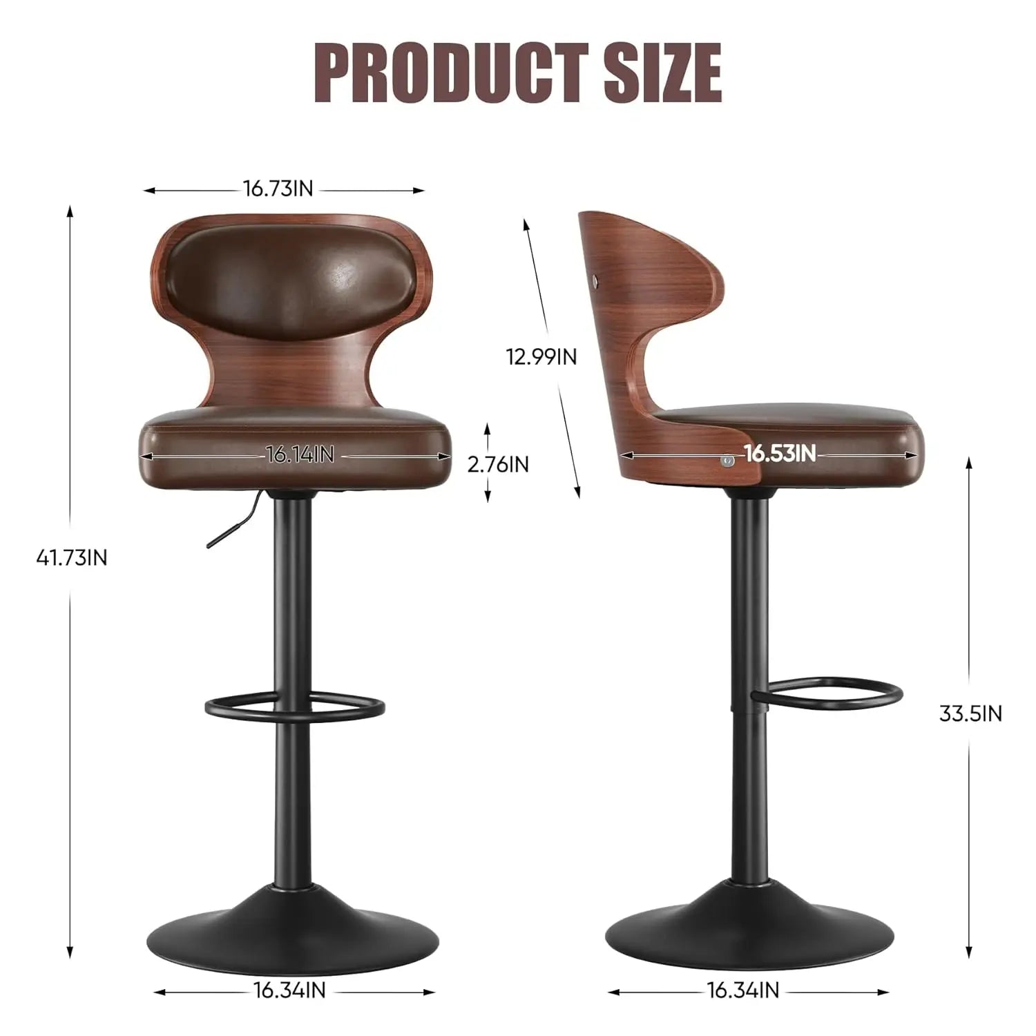 Bar Stools Set of 4 Adjustable Height Swivel Bar Stools Faux Leather Upholstered Bentwood Barstools with Back, Customized