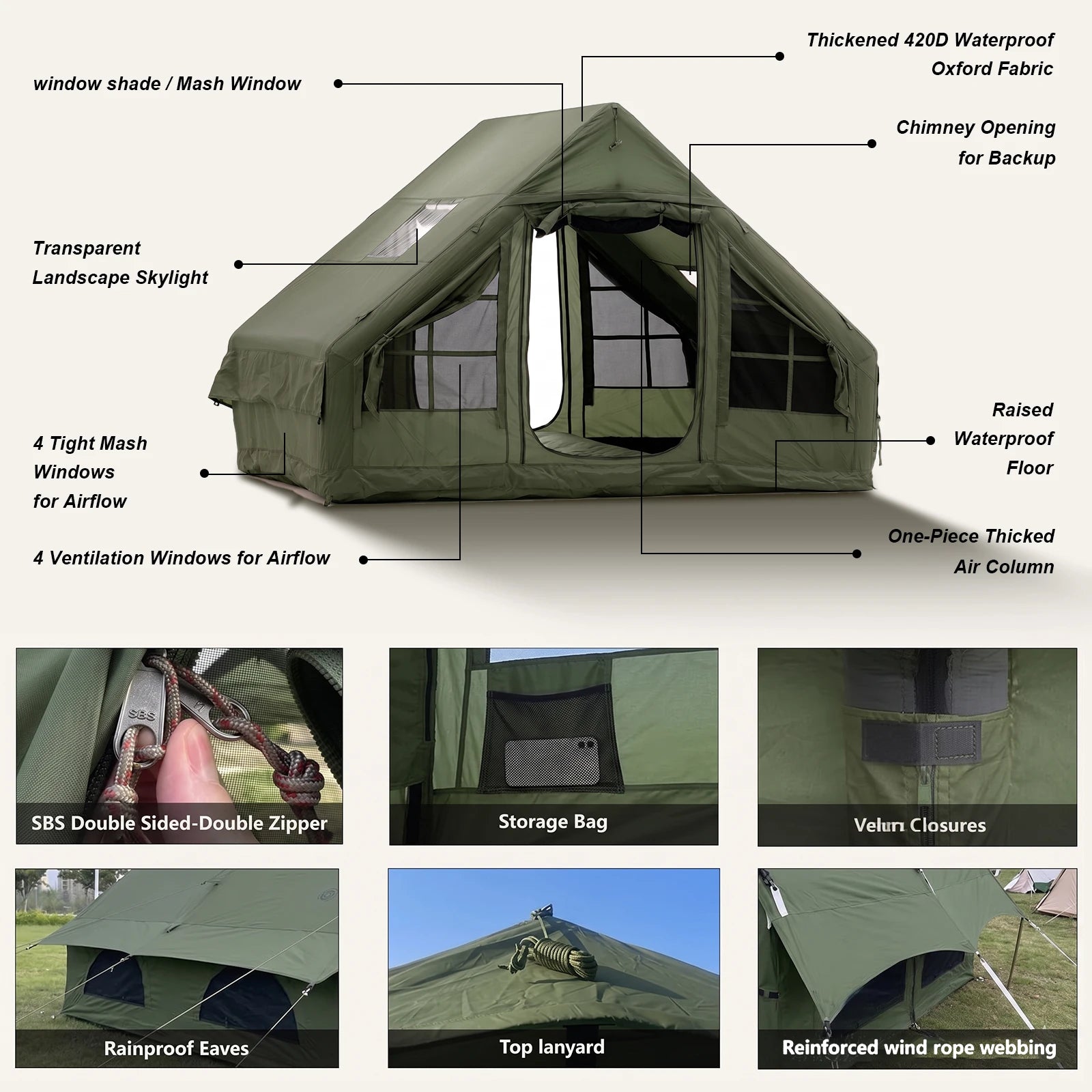 Inflatable Camping Tent with Skylight