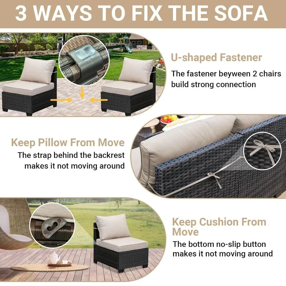 7-Piece Patio Furniture Set Wicker Sectional Sofa