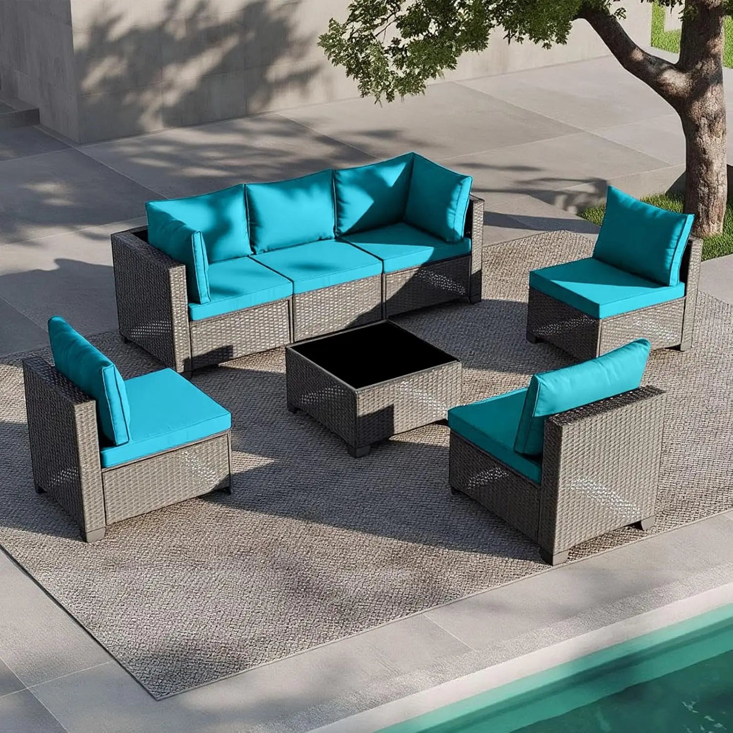 7-Piece Outdoor Patio Furniture Set Grey Rattan Wicker