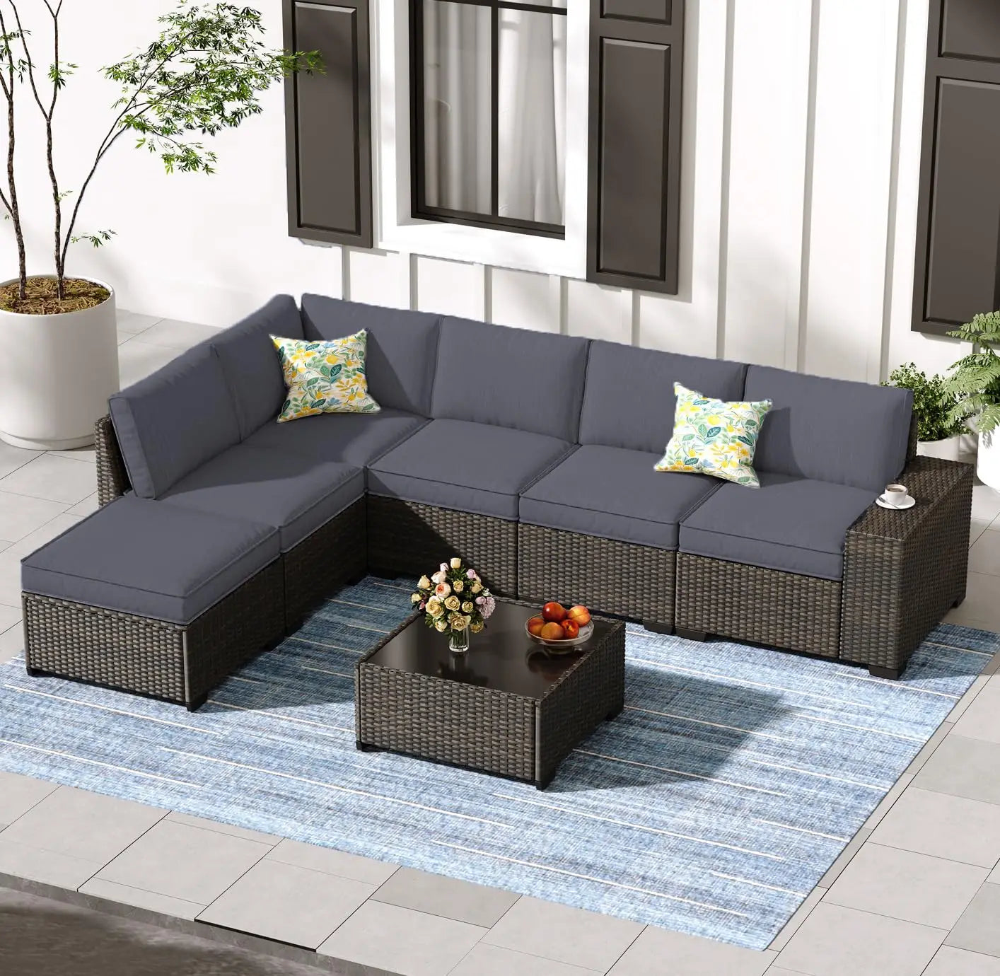 7-Piece Patio Furniture Set Wicker Sectional Sofa