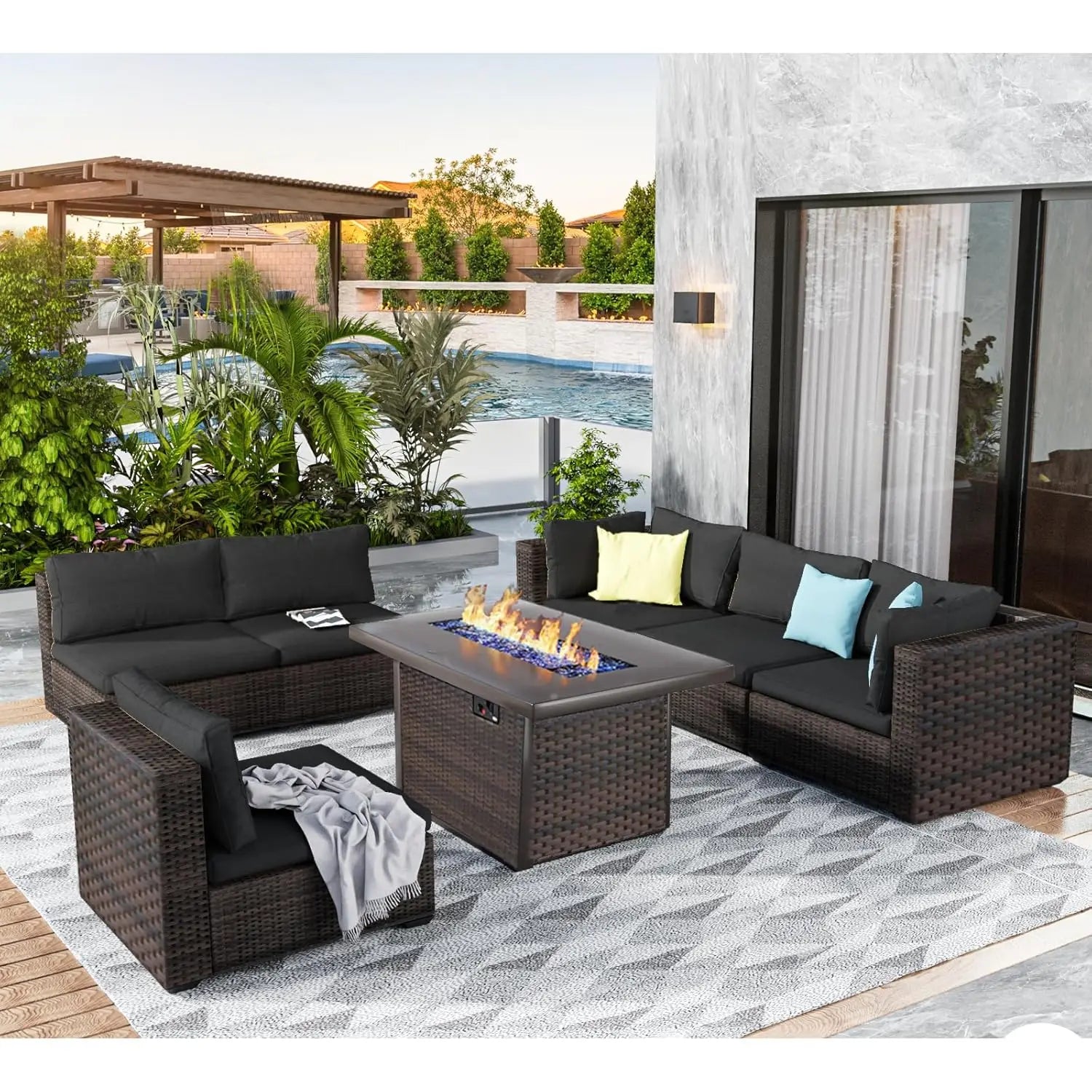 7 Pieces Outdoor Sectional Patio Furniture Set