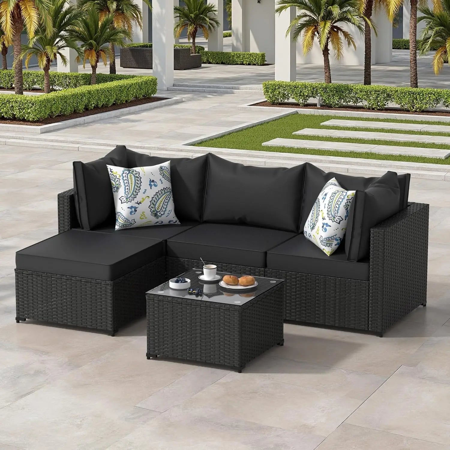 Patio Furniture Set 5PCS Outdoor Sectional with Ottoman