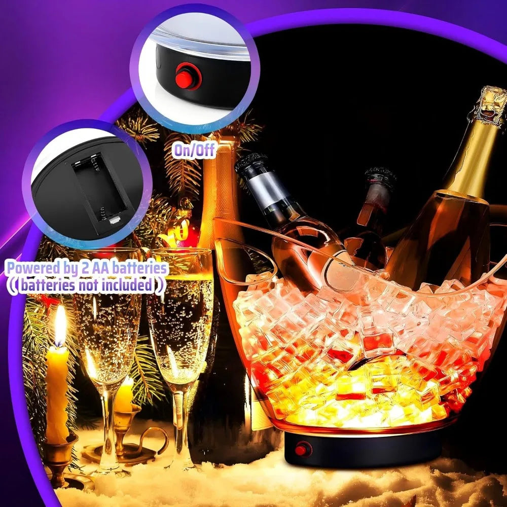 4 Pcs LED Ice Buckets 2L Clear Plastic RGB Lights