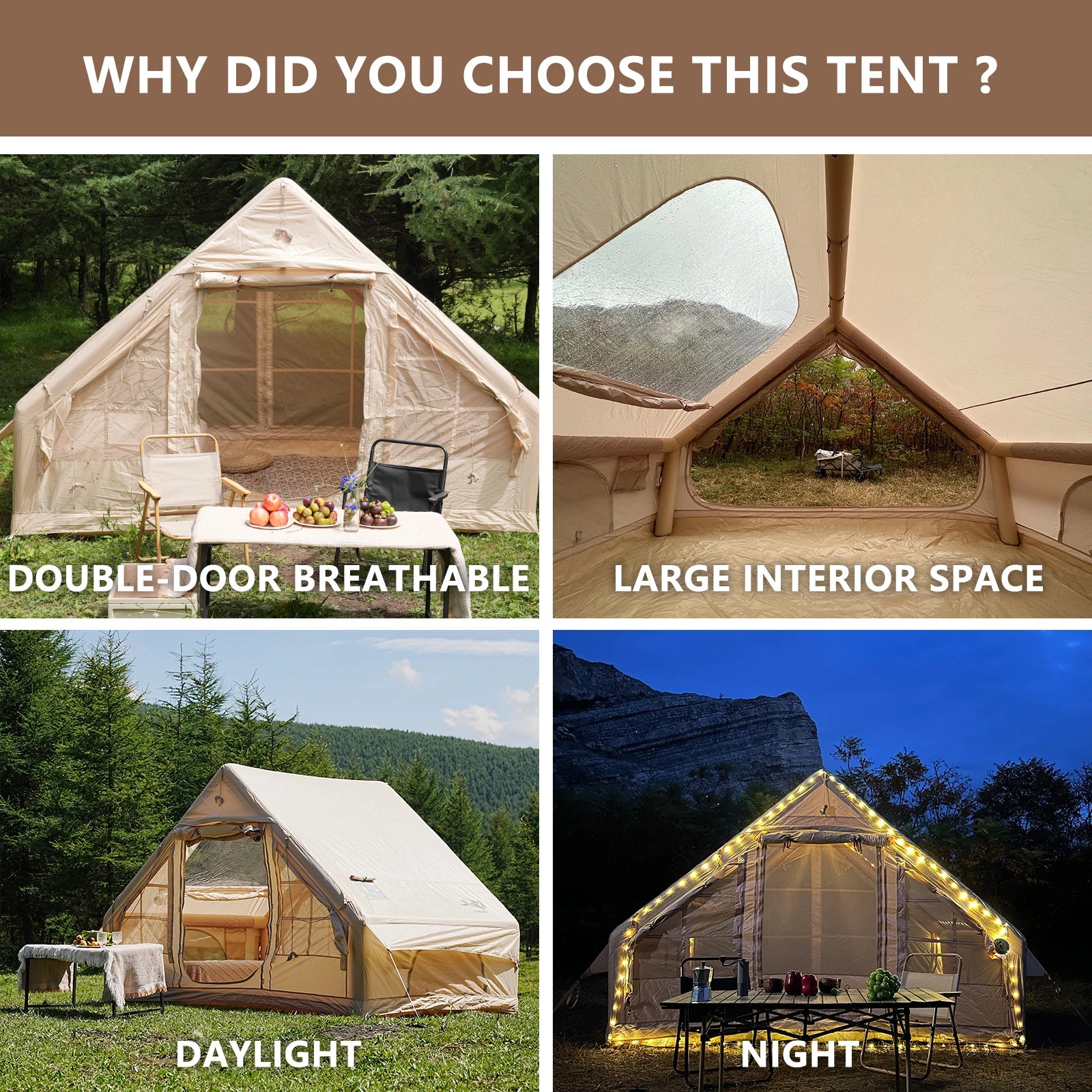 Inflatable Tent With Skylight Quick Setup