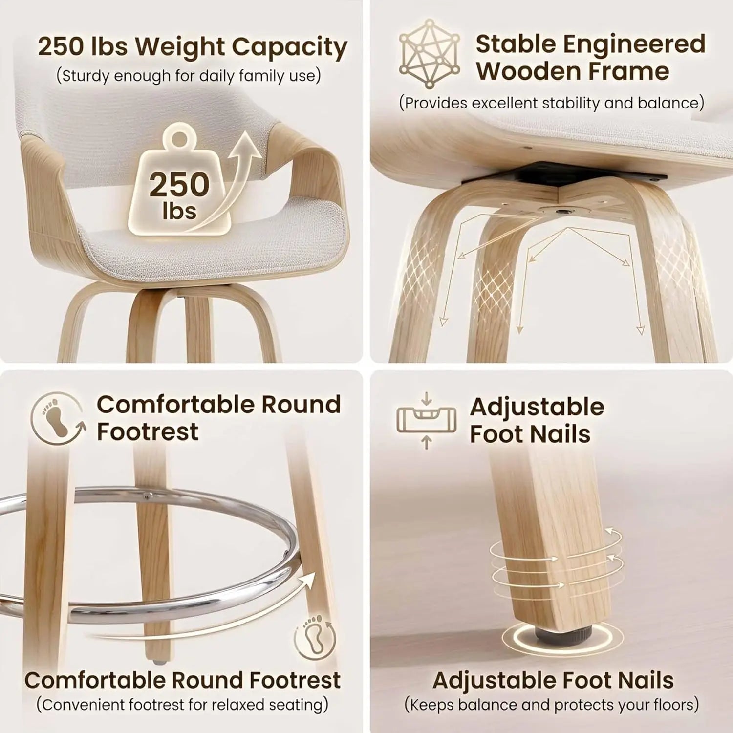 26’’ Modern Barrel Swivel Counter Stools Counter Height
