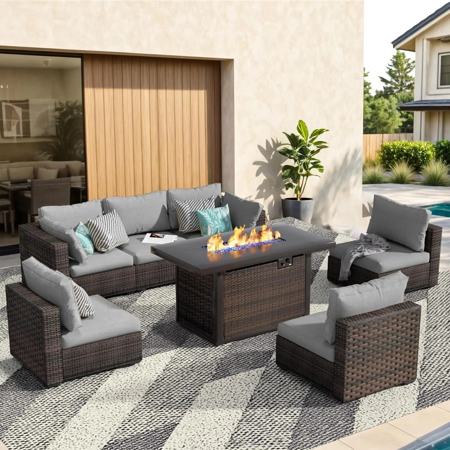 7 Pieces Outdoor Sectional Patio Furniture Set
