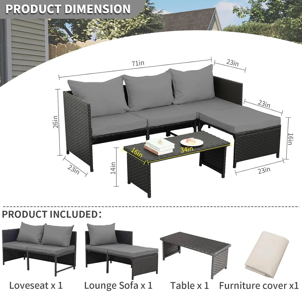 3-Piece Outdoor Rattan Furniture Set
