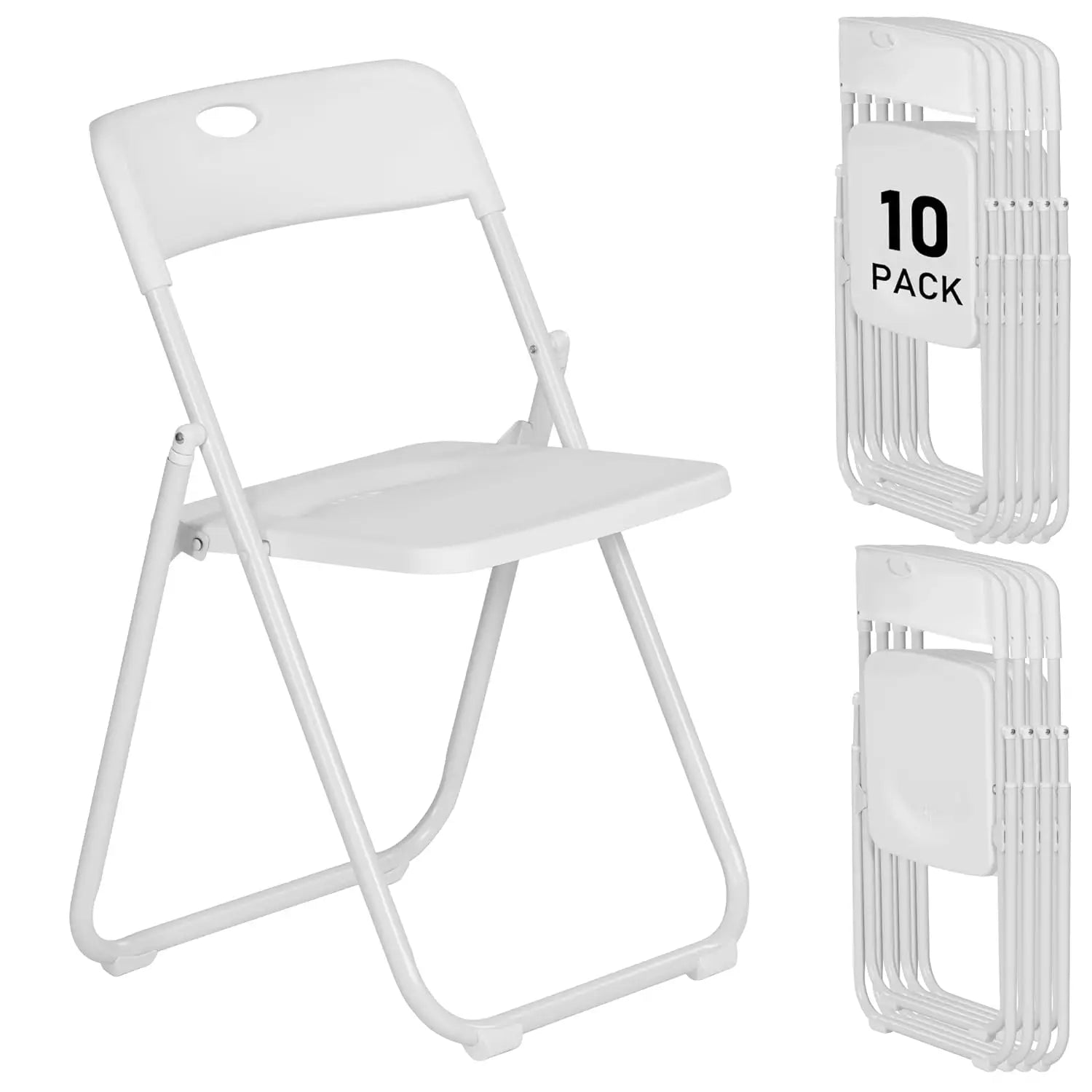 10 Pack White Plastic Folding Chairs
