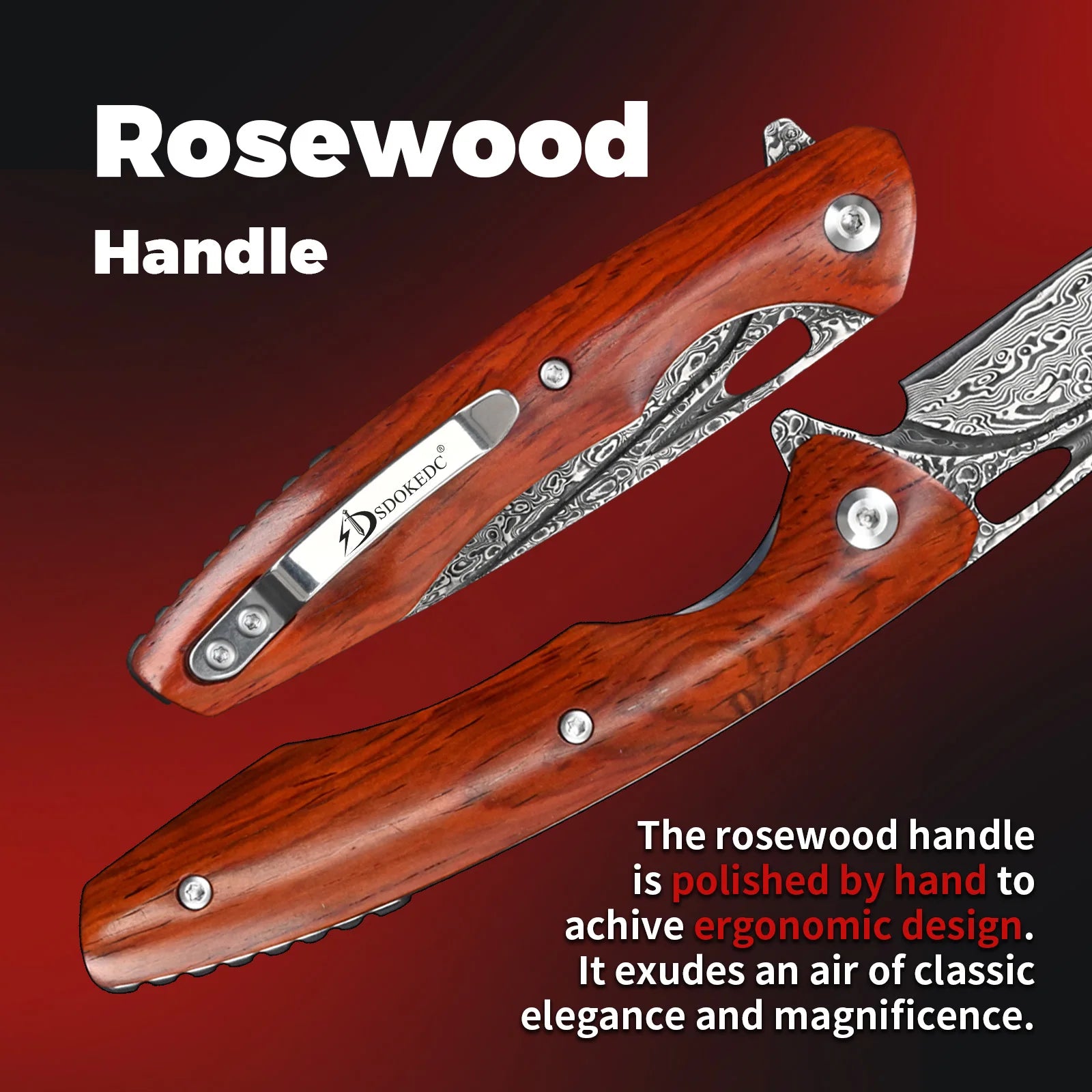 Damascus Steel Folding Knives Rosewood Handle