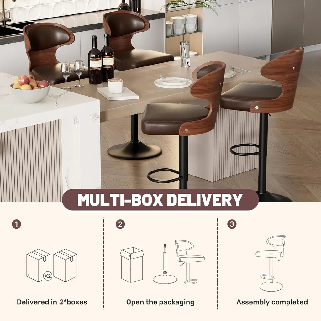 Bar Stools Set of 4 Adjustable Height Swivel Bar Stools Faux Leather Upholstered Bentwood Barstools with Back, Customized
