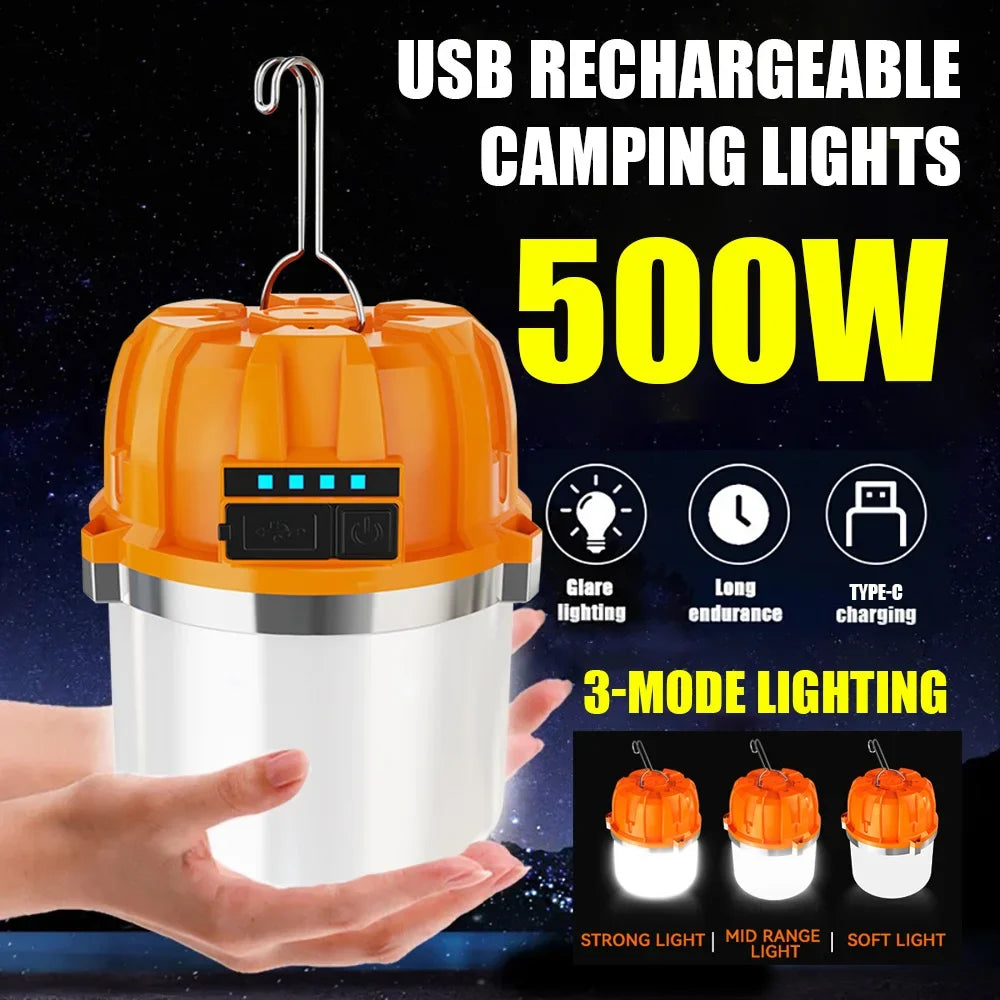 500W Lantern Rechargeable Lamp Flashlight