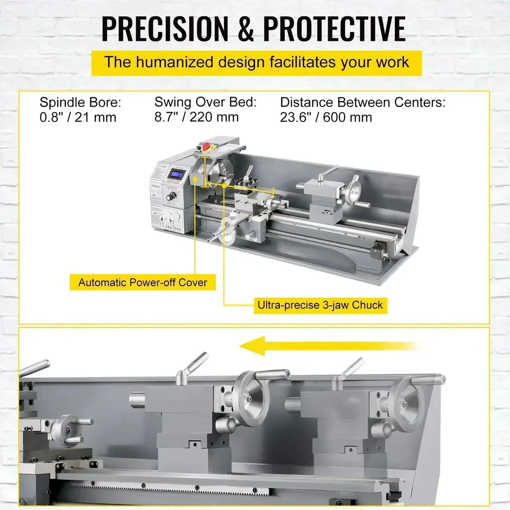 Metal Lathe Variable Speed Mini 3-Jaw Chuck