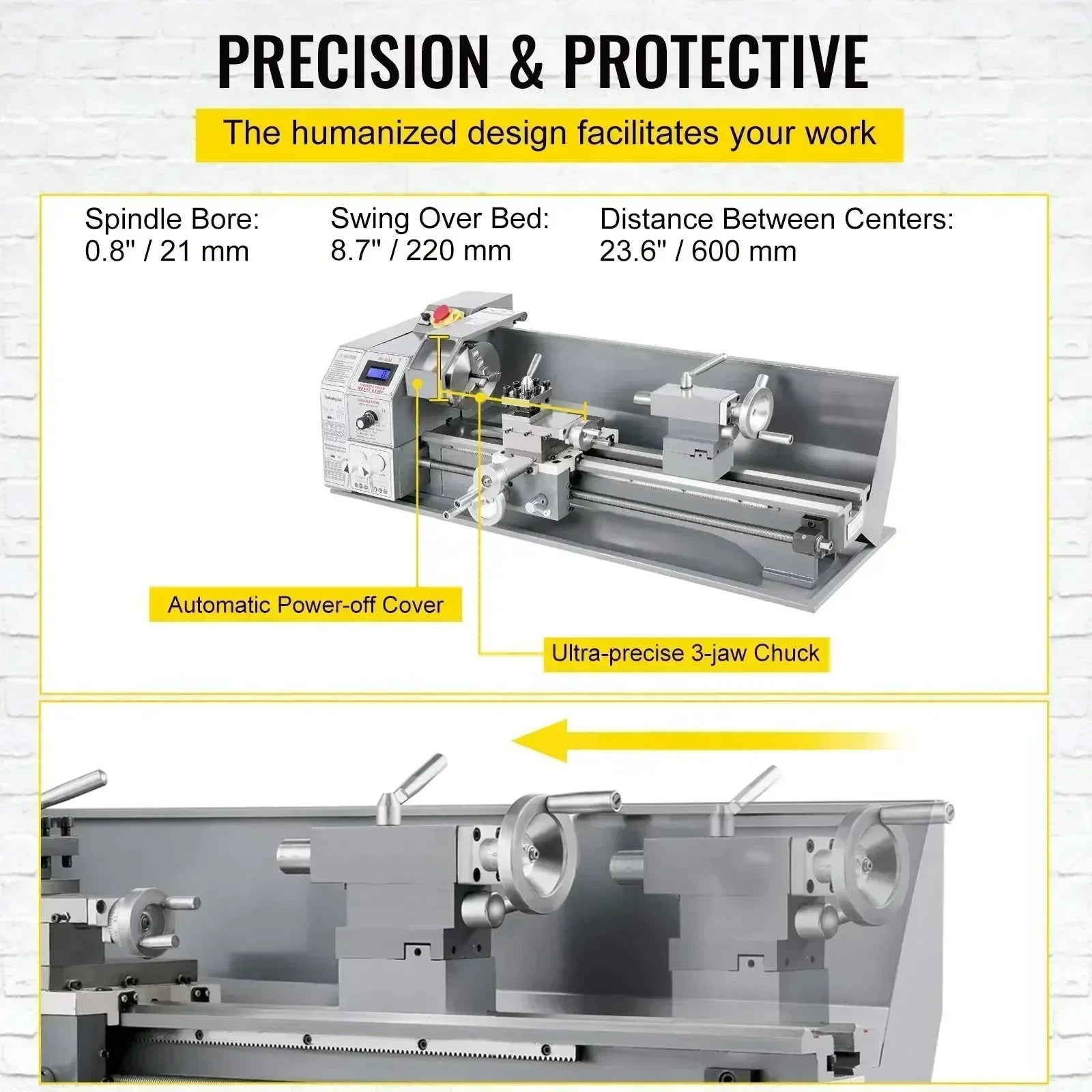Metal Lathe Variable Speed Mini 3-Jaw Chuck