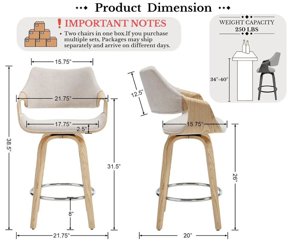 26’’ Modern Barrel Swivel Counter Stools Counter Height