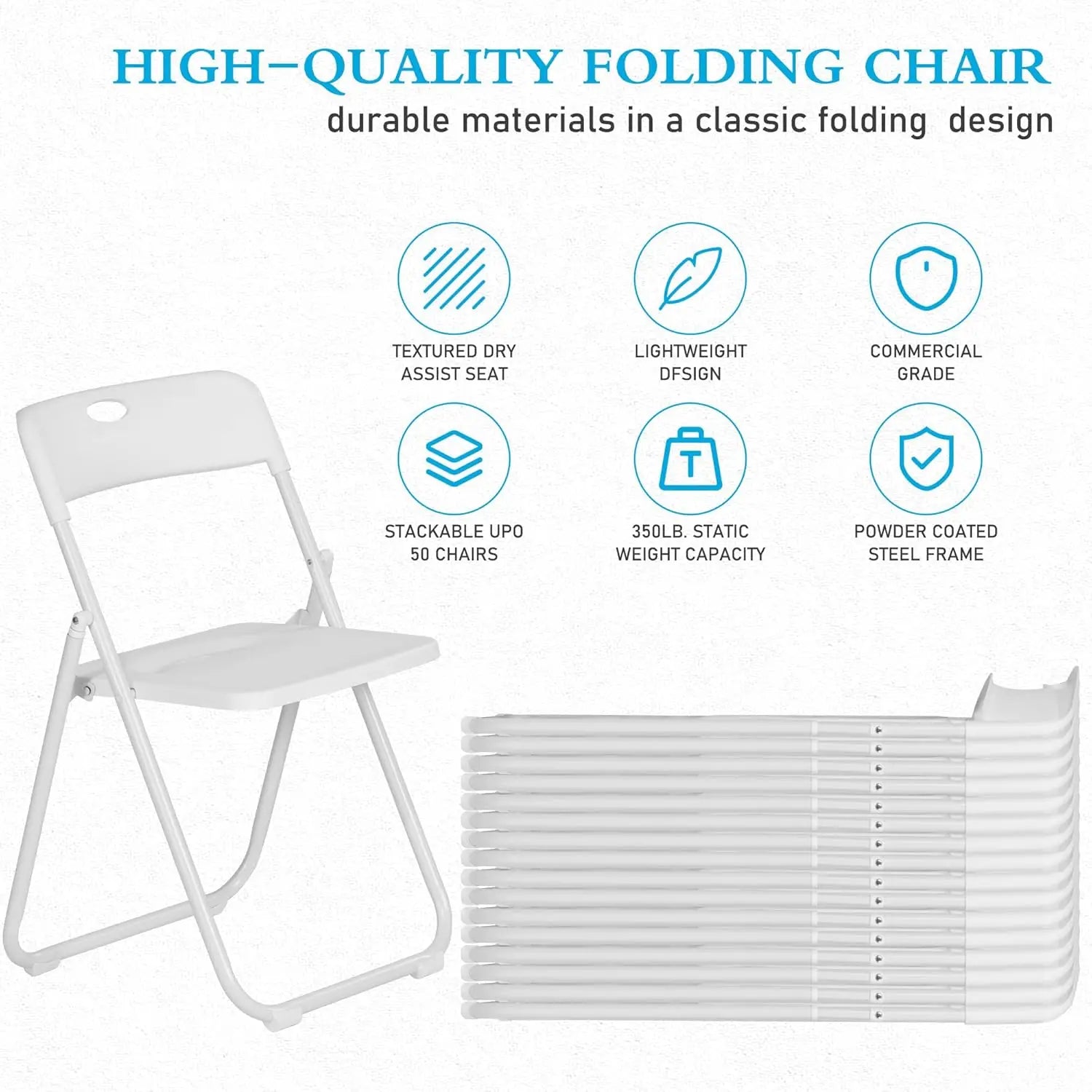 10 Pack White Plastic Folding Chairs