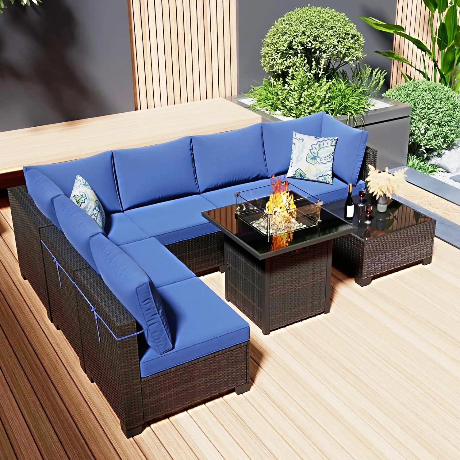8 Piece Patio Furniture Set with Fire Pit Table
