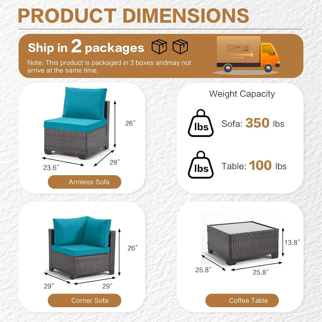 7-Piece Outdoor Patio Furniture Set Grey Rattan Wicker