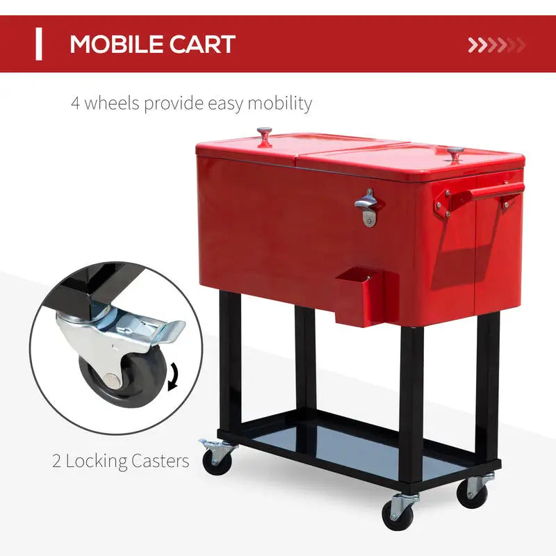 80 QT Rolling Cooling Bins Ice Chest on Wheels