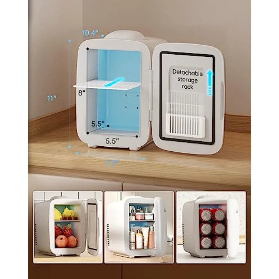 Mini Fridge [Upgrade], Small Fridge Rapid Cooling 4 Liter/6 Cans Skincare Fridge, Cooler and Warmer Refrigerators for Bedroom,