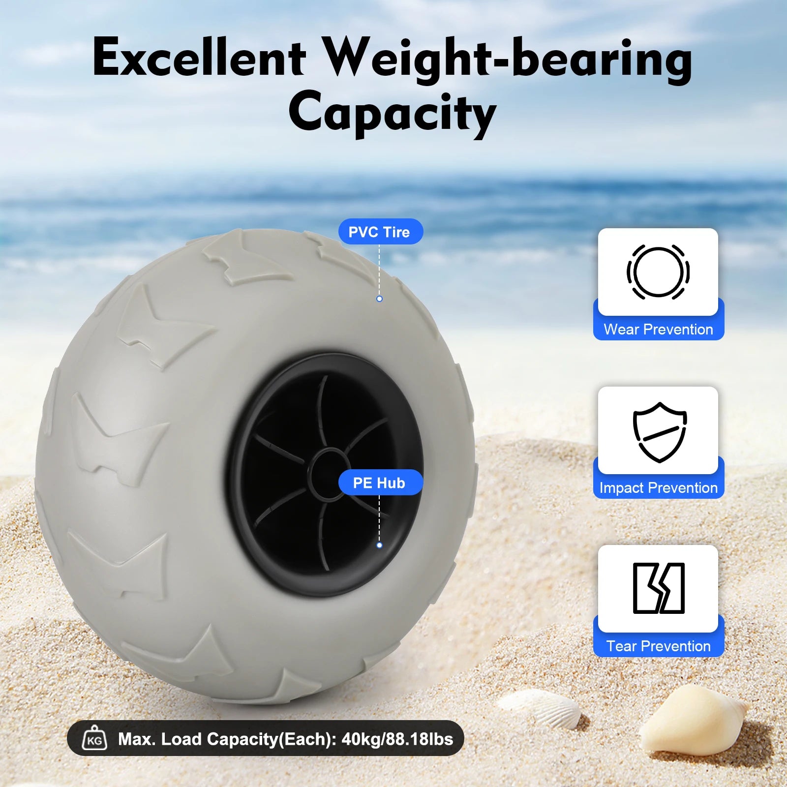 9 inch 2x Beach Cart Inflatable Wheels
