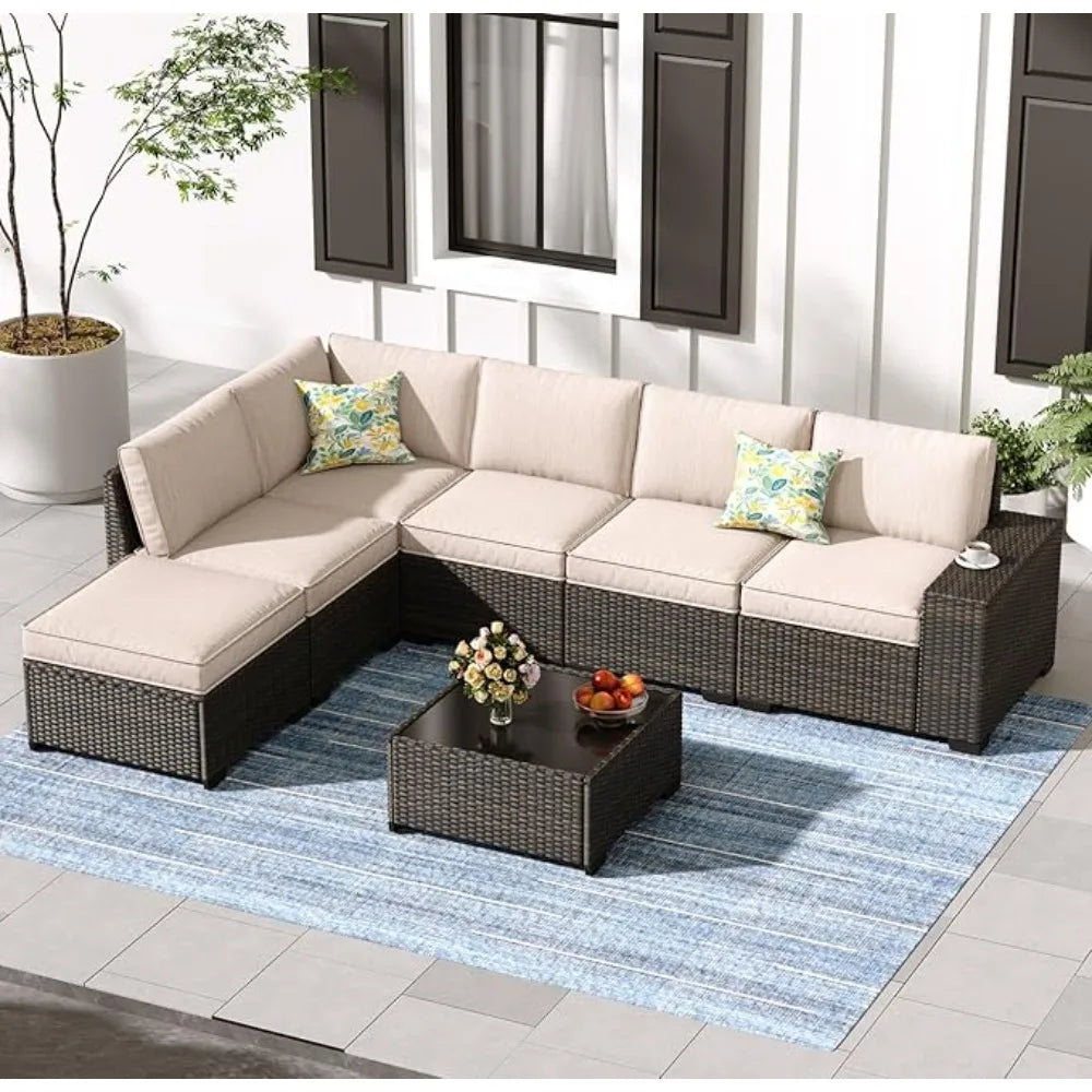 7-Piece Patio Furniture Set Wicker Sectional Sofa